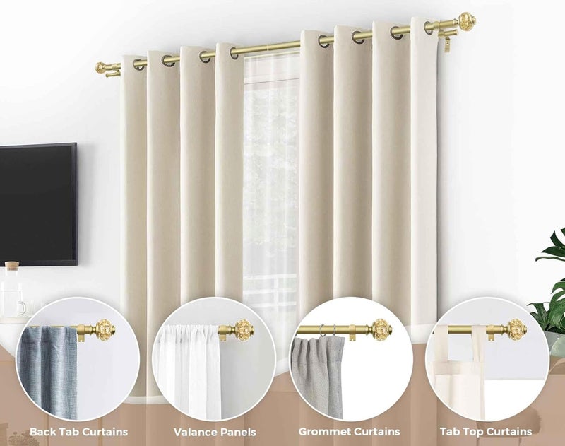 USFOOK 1 Inch Gold Double Curtain Rods for Windows 120 to 180 Inches, Adjustable Heavy Duty Drapery Rods 140 to 195 Inches, Telescoping Dual Curtain Rod with Translucent Finials, Wall Mounted - Image 5